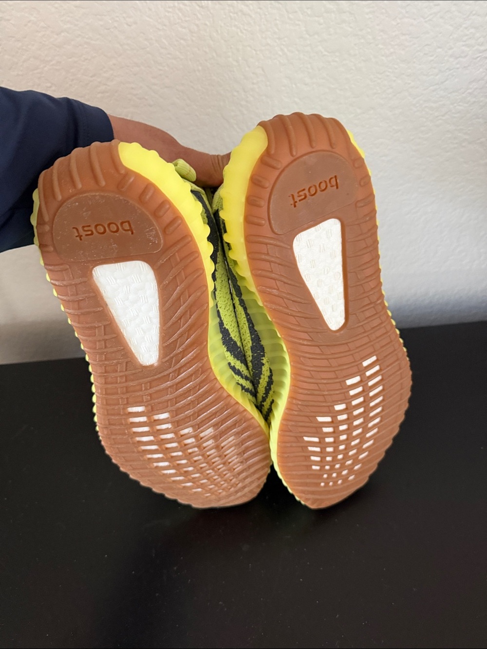 Yeezy Neon Yellow and Gray Knit Sneakers - Picture 3 of 3